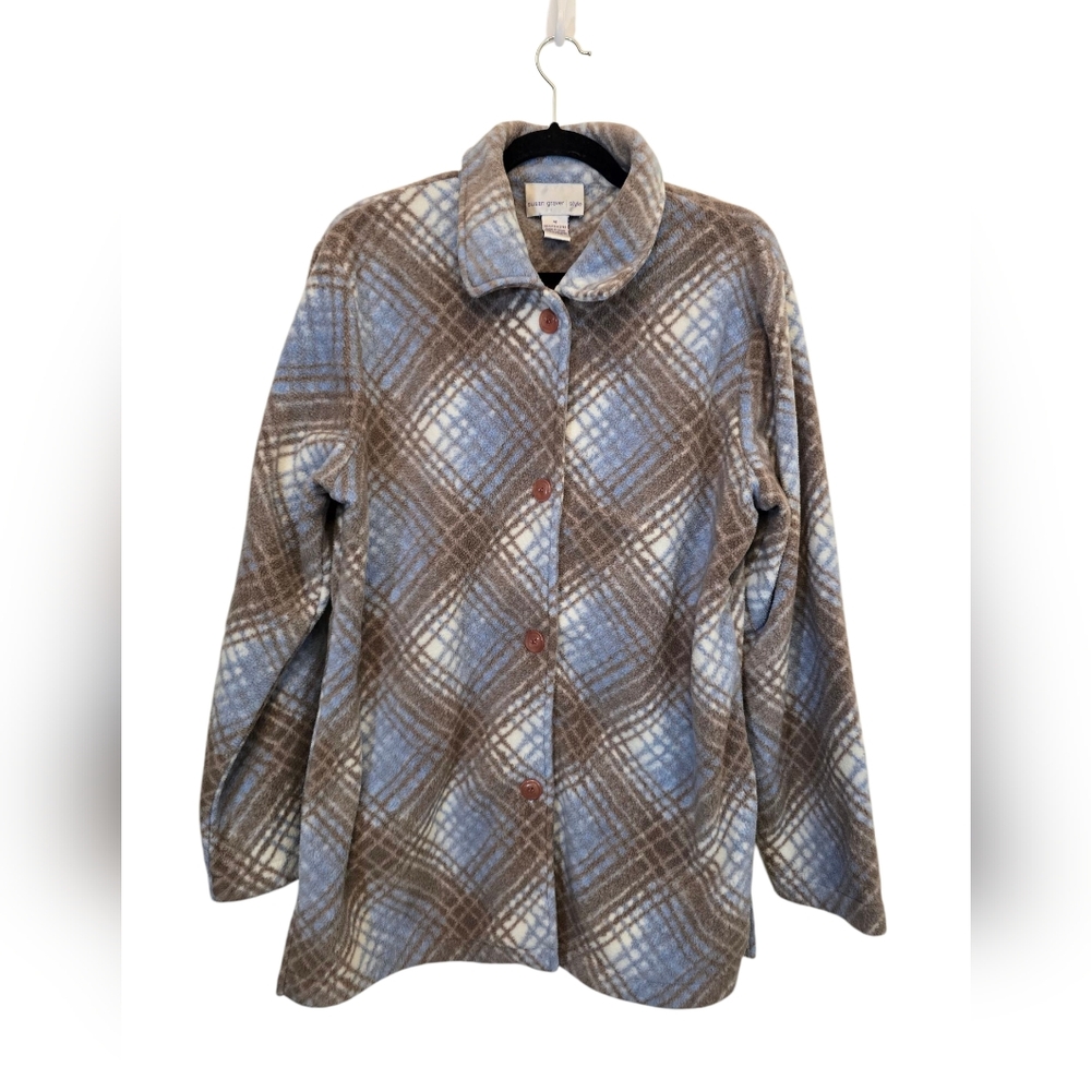 Susan Graver Style Medium Blue Brown Plaid Shacket Vintage